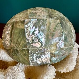 Vintage Charmant Blue Mother of Pearl / Abalone Mosaic Coconut Shell Belt Buckle